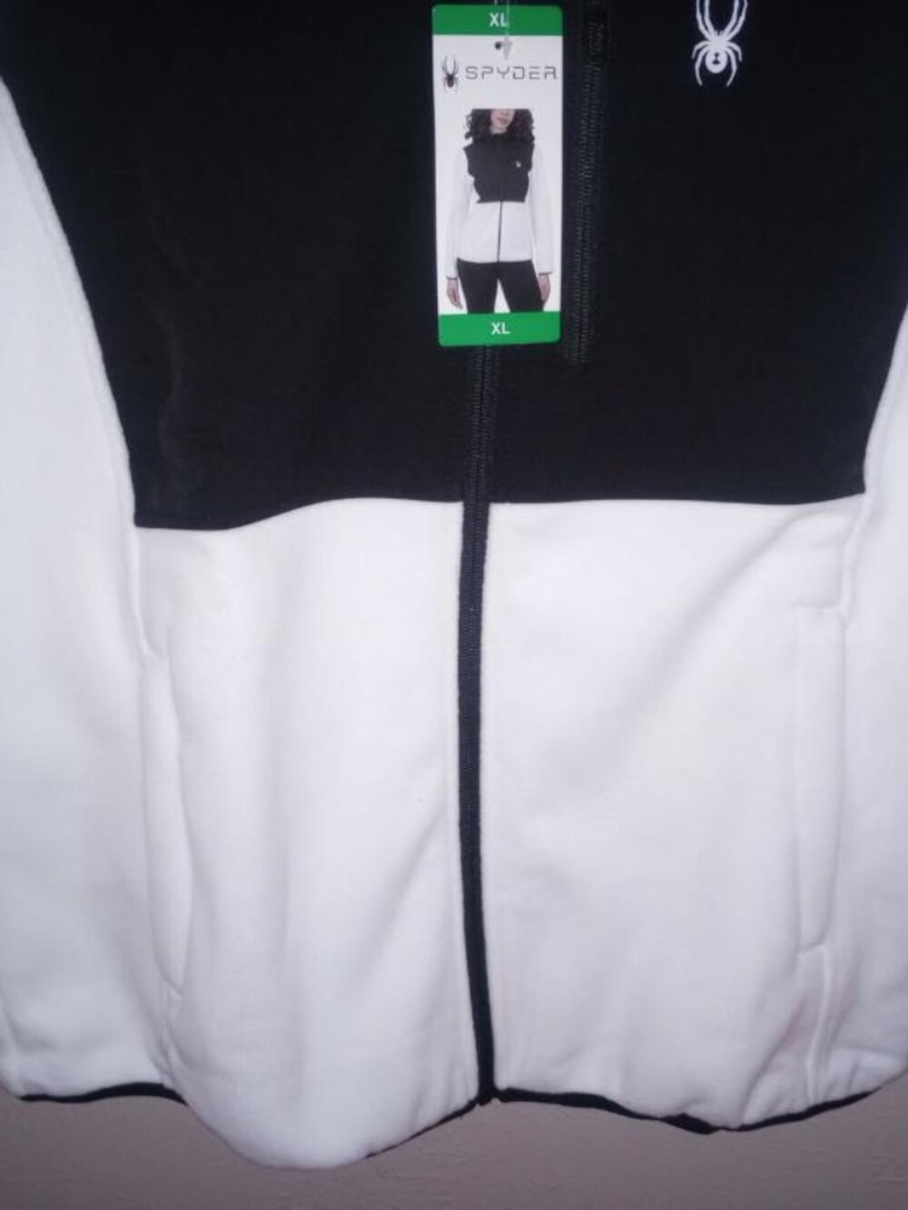 Spyder Women's Size XL Black/White Polar Fleece Hooded Full Zip Jacket NWT - Picture 4 of 7